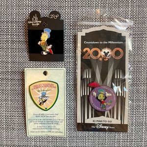 3 Jiminy Cricket Disney Trading Pins (Pinocchio) Disney World/Disney Store